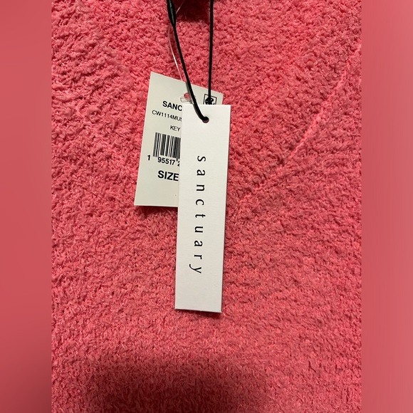 NWT Sanctuary V-neck textured teddy, balloon sleeve, pullover sweater XL pink - Picture 5 of 11